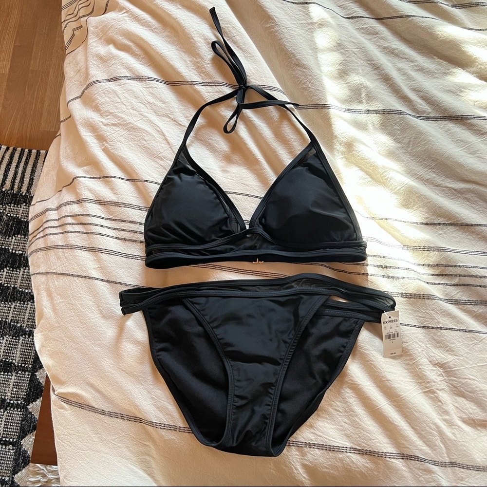 Express black mesh banded bikini, size L